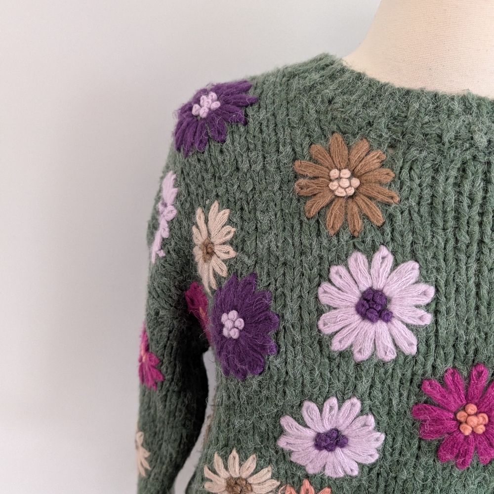 Women's Joh. Green Embroidered Floral Pink Purple Sweater XS Oversized Savita - Picture 7 of 10